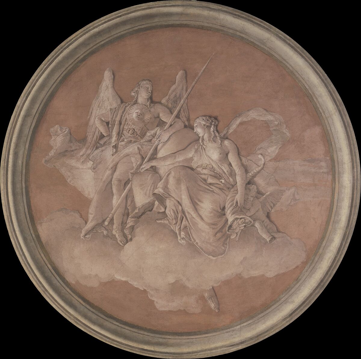 Allegorical Figures Representing Virtue and Abundance, Giovanni Battista Tiepolo (Italian, Venice 1696–1770 Madrid) and Workshop, Fresco, transferred to canvas 