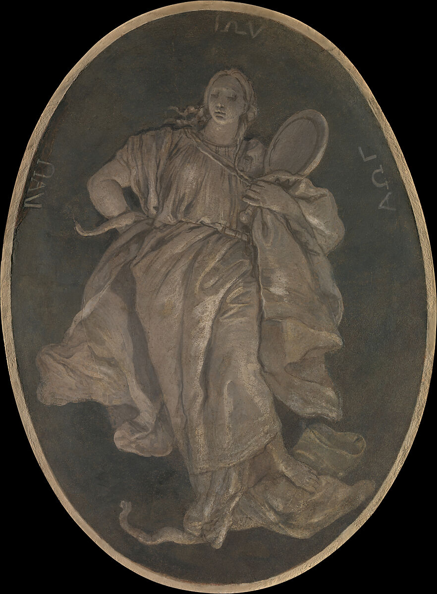 Allegorical Figure Representing Prudence, Workshop of Giovanni Battista Tiepolo (Italian, Venice 1696–1770 Madrid), Fresco, transferred to canvas 