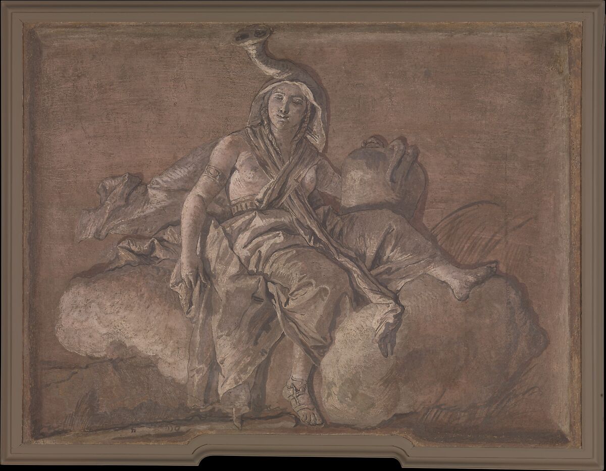 Allegorical Figure Representing Africa, Giovanni Domenico Tiepolo (Italian, Venice 1727–1804 Venice), Fresco, transferred to canvas 