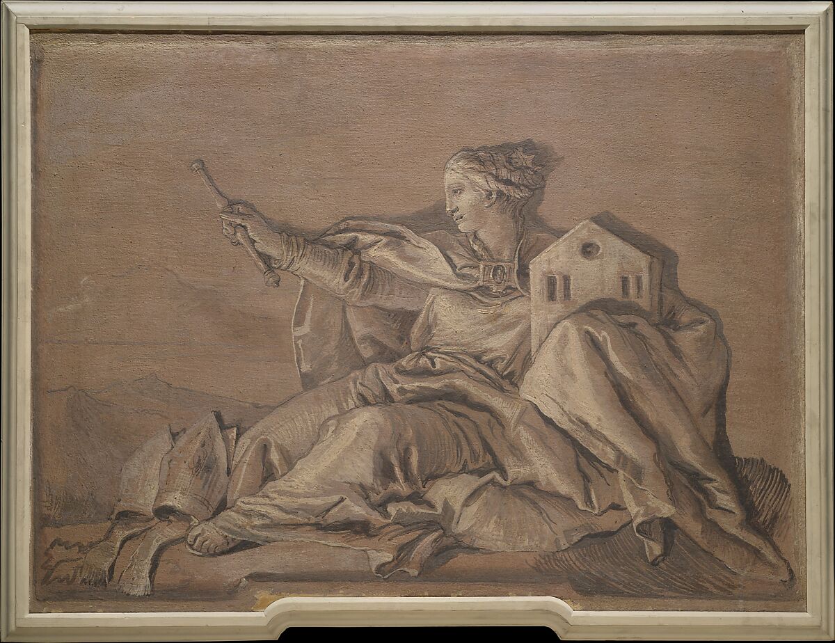 Allegorical Figure Representing Europe, Giovanni Domenico Tiepolo (Italian, Venice 1727–1804 Venice), Fresco, transferred to canvas 