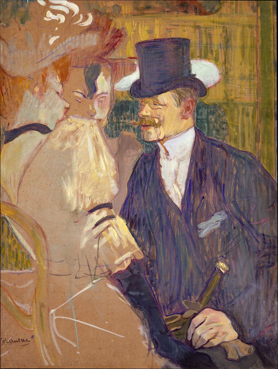 The Englishman (William Tom Warrener, 1861–1934) at the Moulin Rouge, Henri de Toulouse-Lautrec (French, Albi 1864–1901 Saint-André-du-Bois), Oil on cardboard 