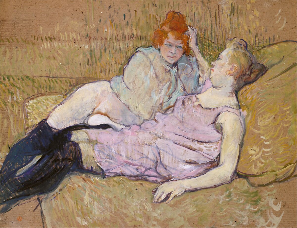The Sofa, Henri de Toulouse-Lautrec (French, Albi 1864–1901 Saint-André-du-Bois), Oil on cardboard 