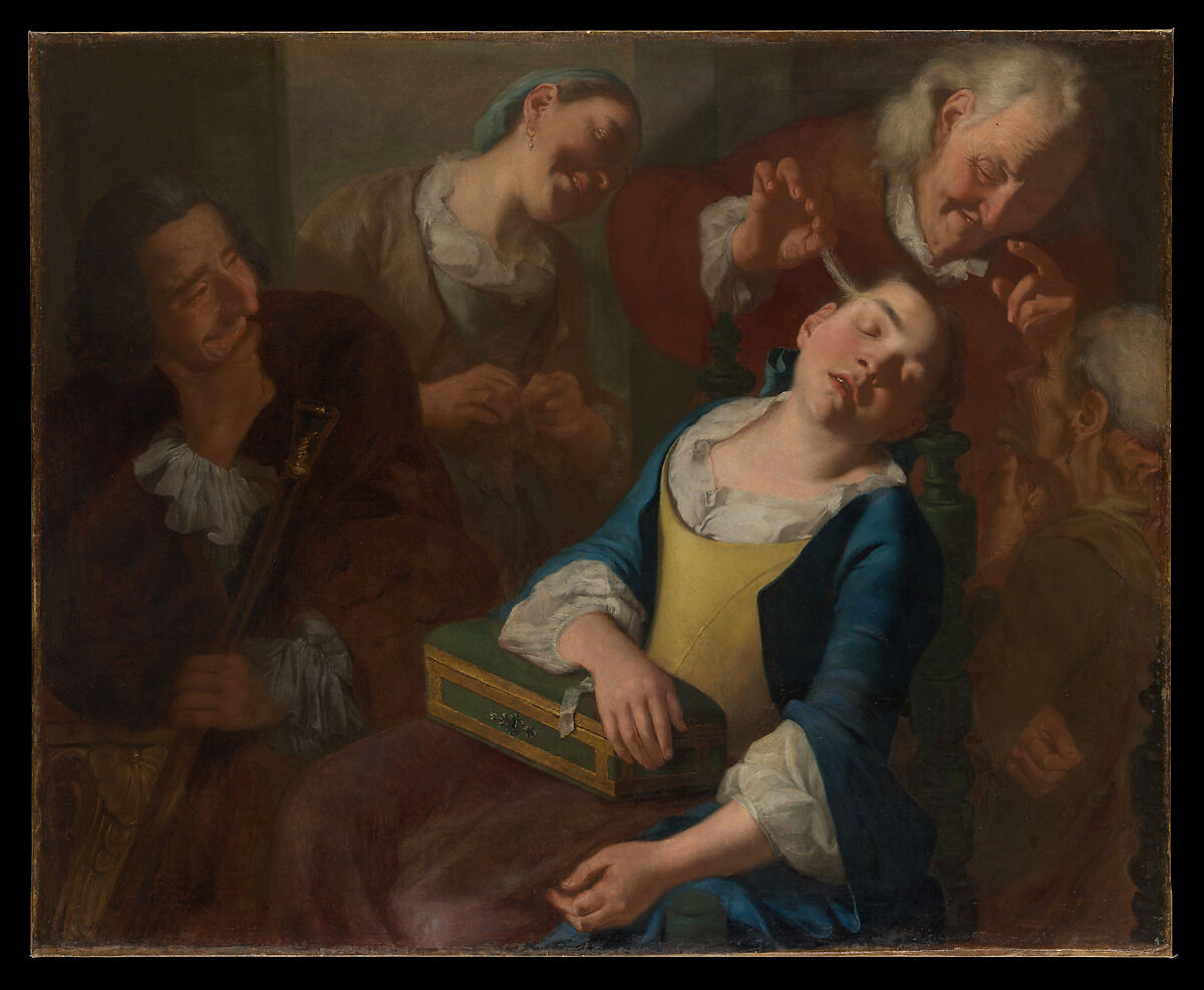 Teasing a Sleeping Girl, Gaspare Traversi (Italian, Neapolitan, ca. 1722–1770), Oil on canvas 