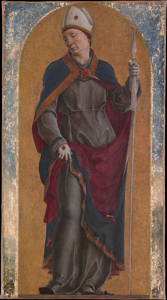 Saint Louis of Toulouse, Cosmè Tura (Cosimo di Domenico di Bonaventura) (Italian, Ferrara ca. 1433–1495 Ferrara), Tempera on canvas, stretched over wood, transferred from wood, gold ground 