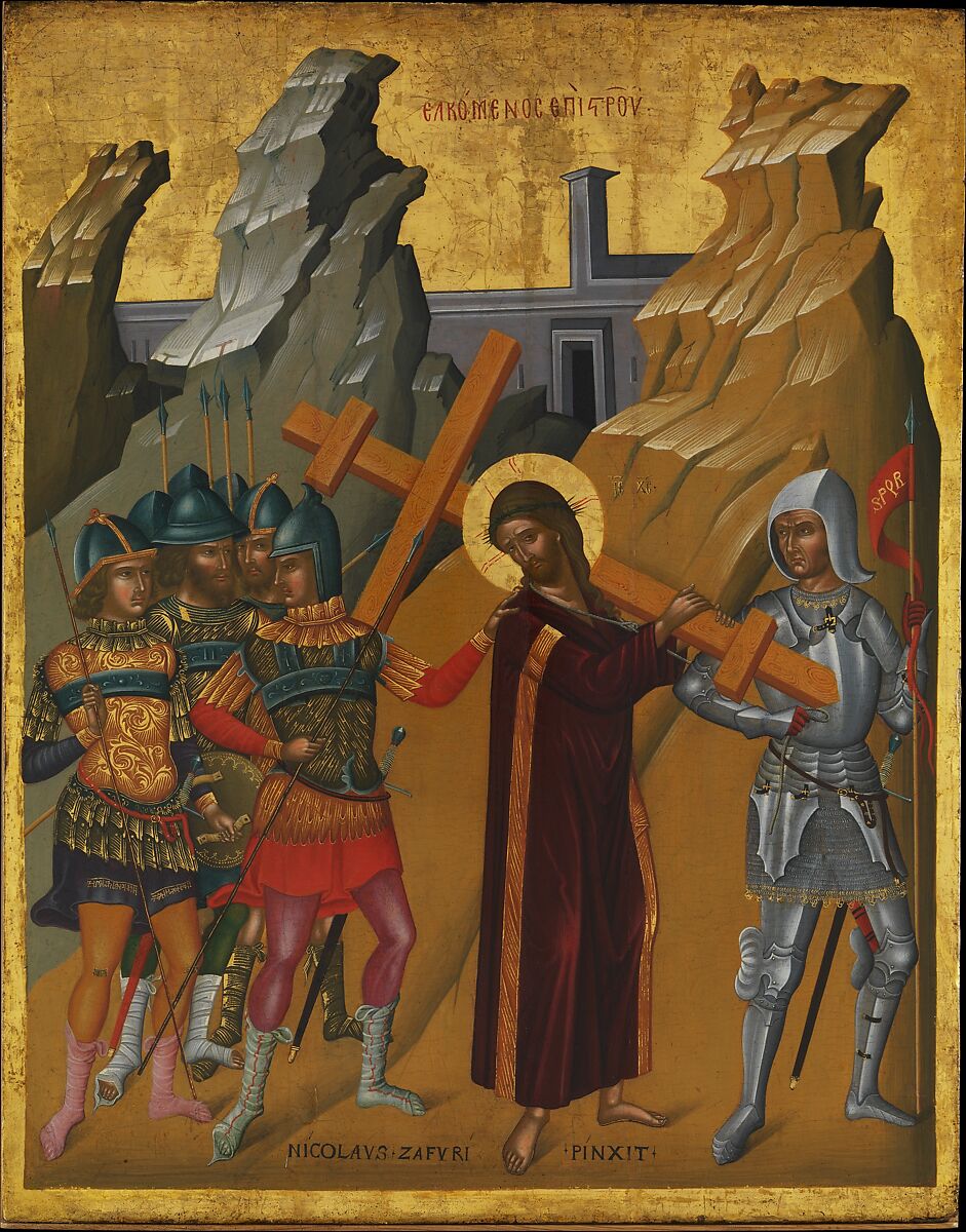 Christ Bearing the Cross, Nicolaos Tzafouris  Greek, Oil and tempera on wood, gold ground