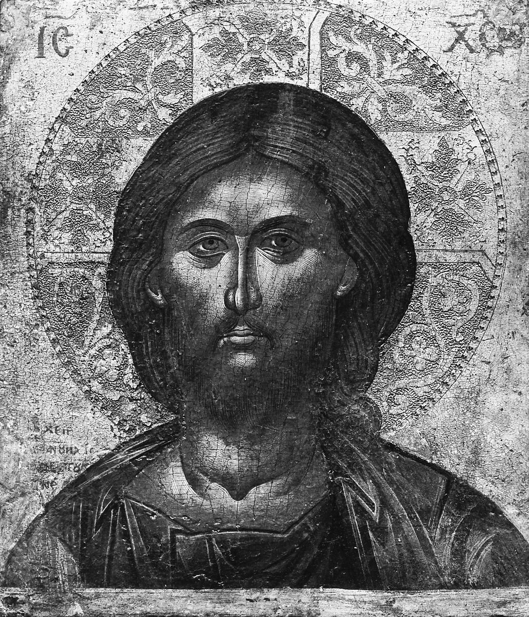 Head of Christ, Emmanuel Tzanès (Greek, active by 1636–died 1690), Tempera on wood, gold ground 