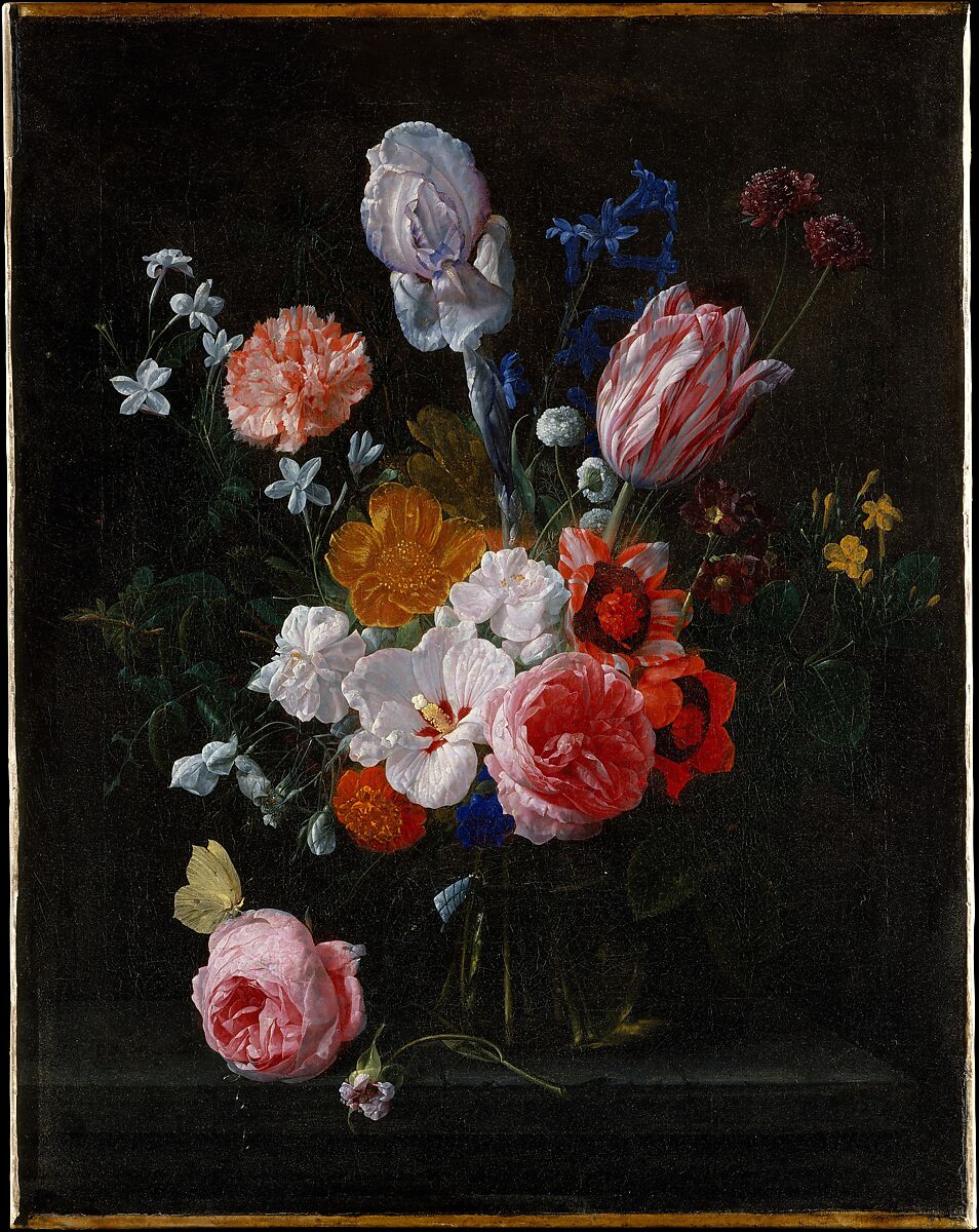 A Bouquet of Flowers in a Crystal Vase, Nicolaes van Veerendael (Flemish, 1640–1691), Oil on canvas 