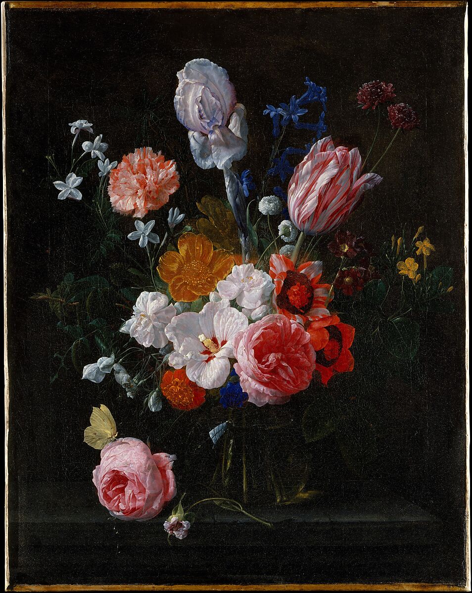 A Bouquet of Flowers in a Crystal Vase, Nicolaes van Veerendael  Flemish, Oil on canvas