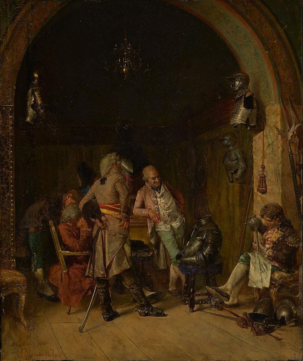 Examining Antique Arms, José Villegas y Cordero (Spanish, Seville 1848–1921 Madrid), Oil on wood 