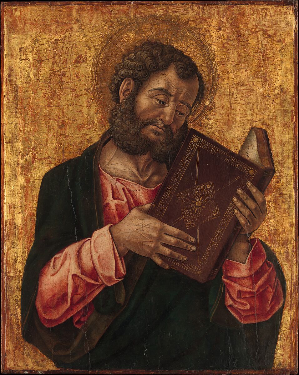 A Saint (Mark?) Reading, Bartolomeo Vivarini (Italian, active Venice 1450–91), Tempera on wood, gold ground 