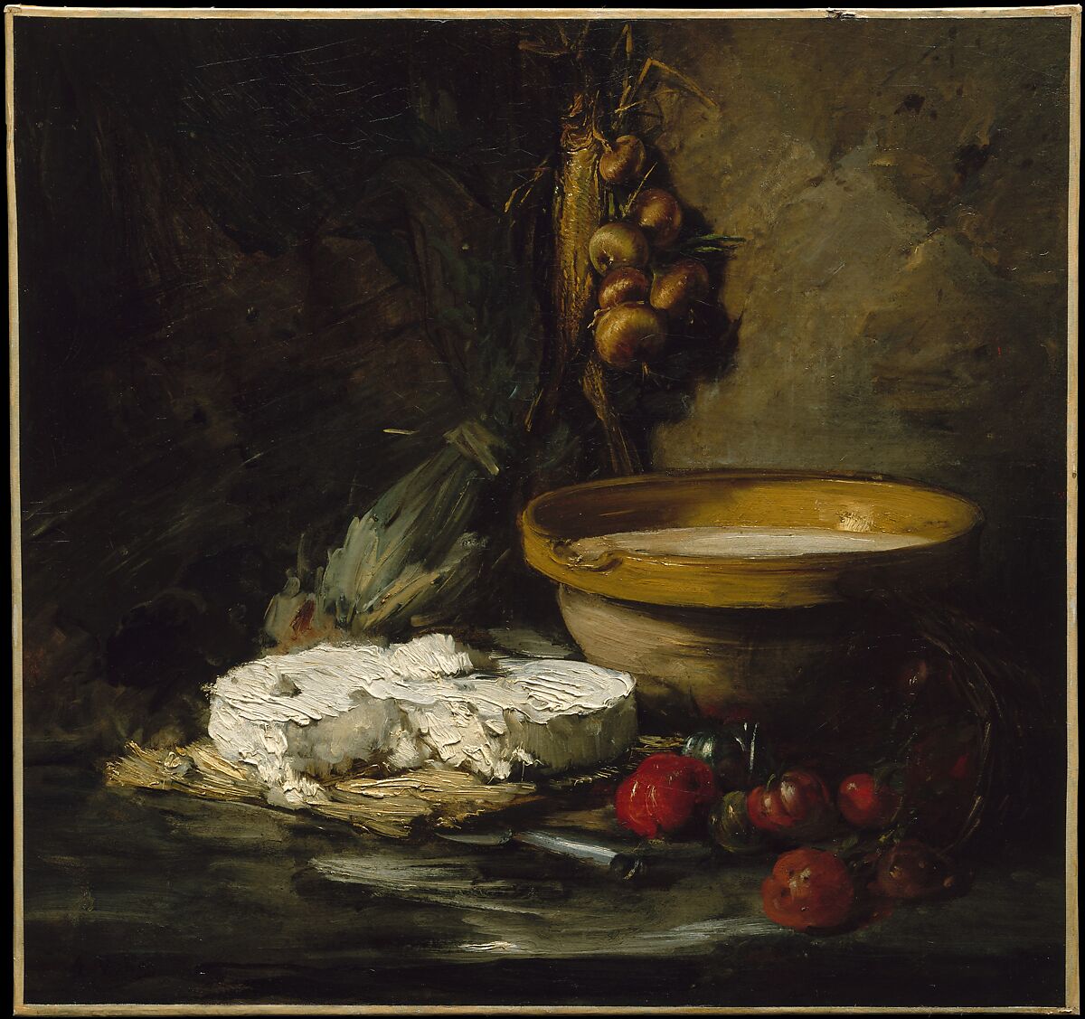 Still Life with Cheese, Antoine Vollon (French, Lyons 1833–1900 Paris), Oil on canvas 