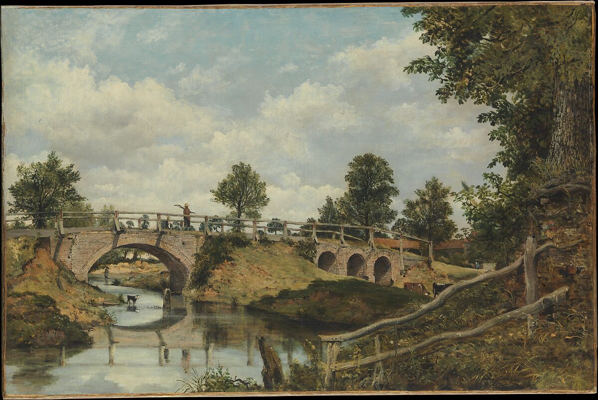 An Old Bridge at Hendon, Middlesex, Frederick Waters Watts (British, Bath 1800–1870 Hampstead), Oil on canvas 