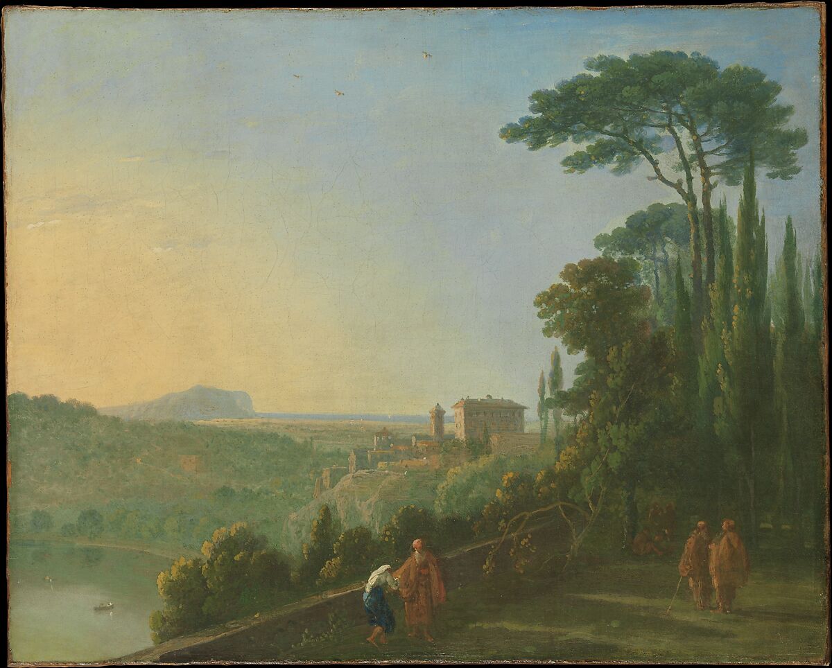 Lake Nemi and Genzano from the Terrace of the Capuchin Monastery, Richard Wilson (British, Penegoes, Wales 1712/13–1782 Denbighshire, Wales), Oil on canvas 