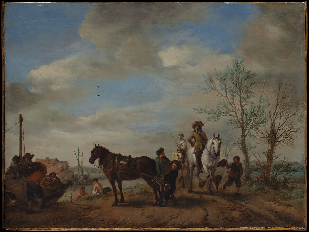 A Man and a Woman on Horseback, Philips Wouwerman (Dutch, Haarlem 1619–1668 Haarlem), Oil on wood 