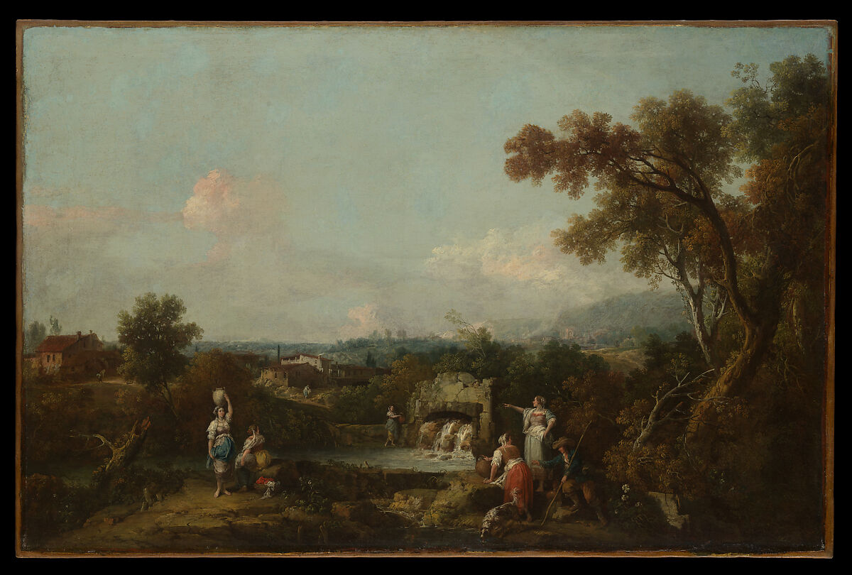 Landscape with Peasants at a Fountain, Francesco Zuccarelli (Italian, Pitigliano 1702–1788 Florence), Oil on canvas 