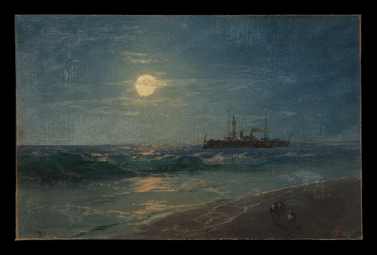 Ship by Moonlight, Ivan Konstantinovich Aivazovsky (Hovhannes Aivazian) (Armenian, born Russian Empire [now Ukraine], Feodosia (Theodosia) 1817–1900 Feodosia (Theodosia)), Oil on canvas 