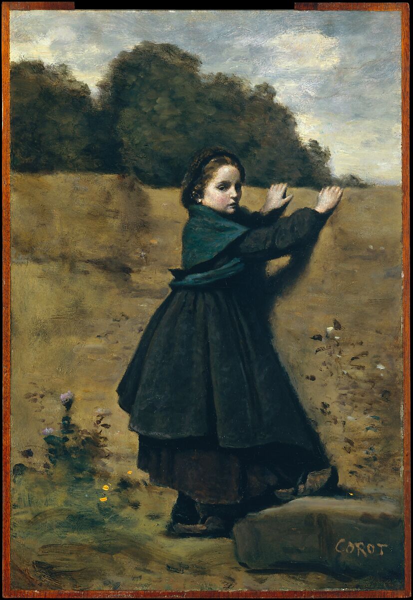 The Curious Little Girl, Camille Corot (French, Paris 1796–1875 Paris), Oil on cardboard, laid down on wood 