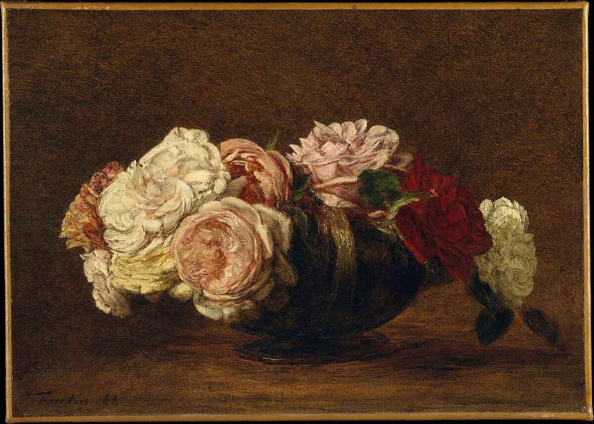 Roses in a Bowl, Henri Fantin-Latour (French, Grenoble 1836–1904 Buré), Oil on canvas 