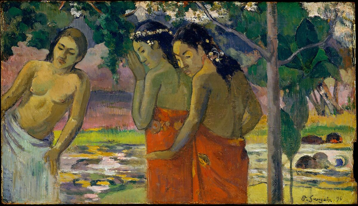 Three Tahitian Women, Paul Gauguin (French, Paris 1848–1903 Atuona, Hiva Oa, Marquesas Islands), Oil on wood 