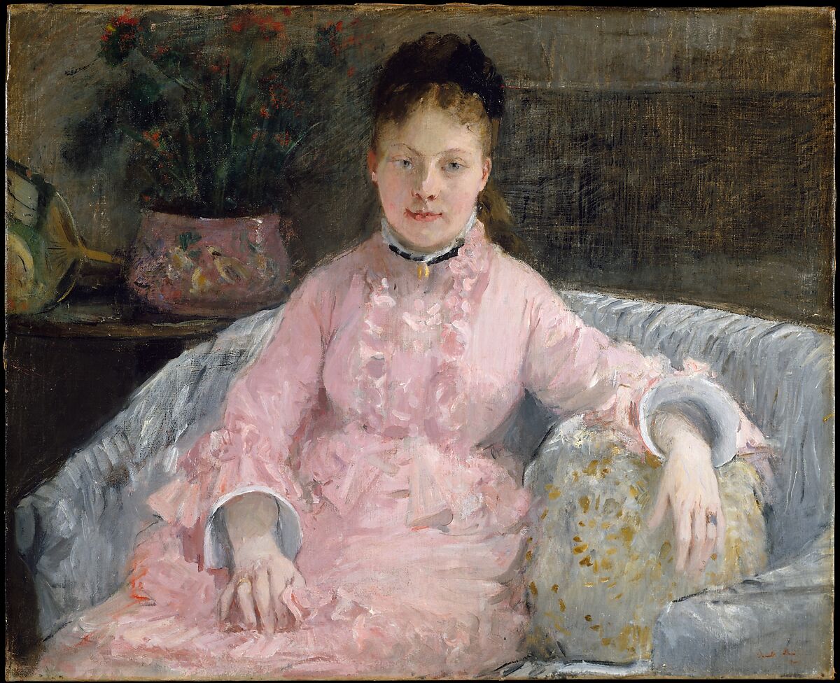 The Pink Dress (Albertie-Marguerite Carré, later Madame Ferdinand-Henri Himmes, 1854–1935), Berthe Morisot (French, Bourges 1841–1895 Paris), Oil on canvas 