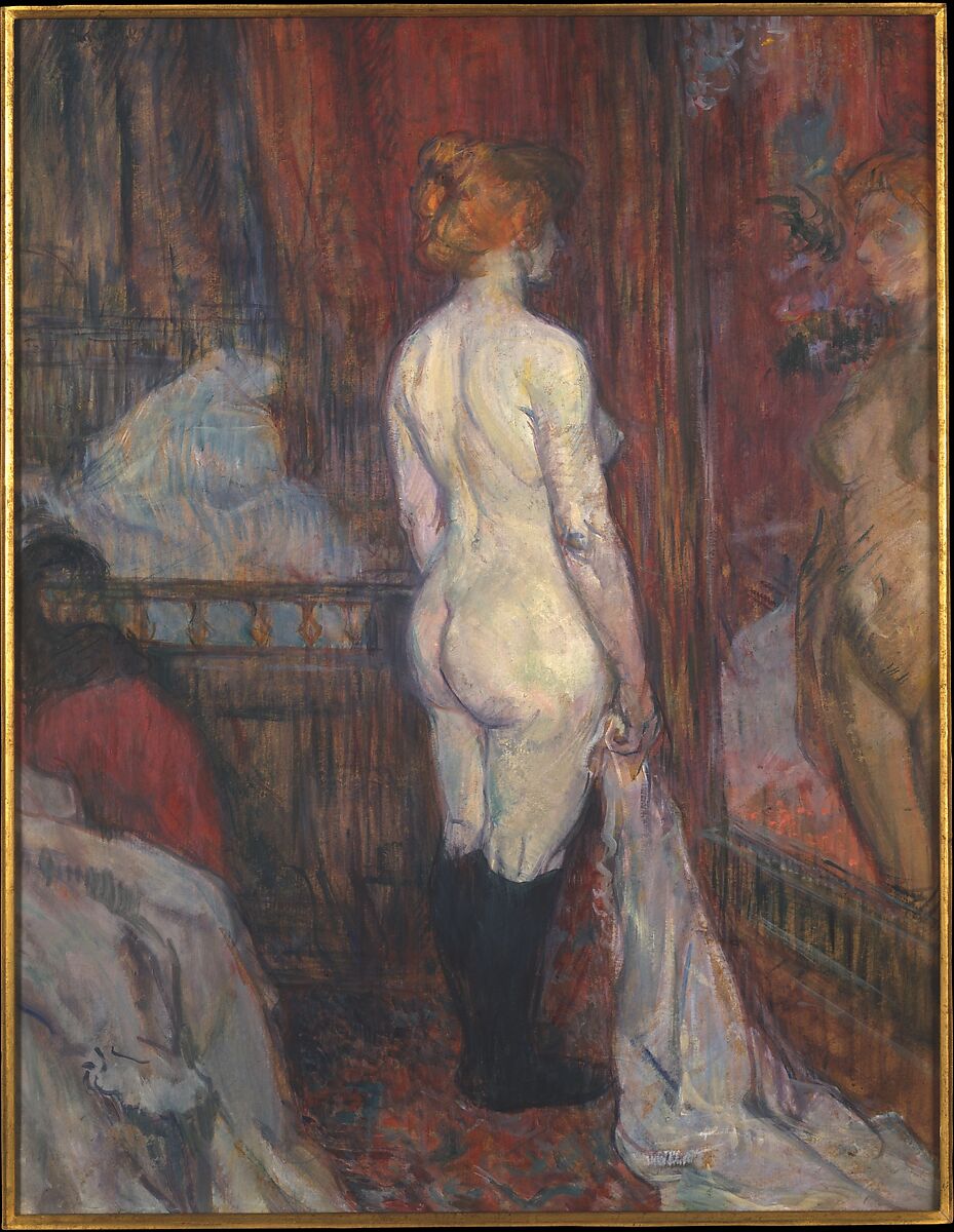 Woman before a Mirror, Henri de Toulouse-Lautrec (French, Albi 1864–1901 Saint-André-du-Bois), Oil on cardboard 