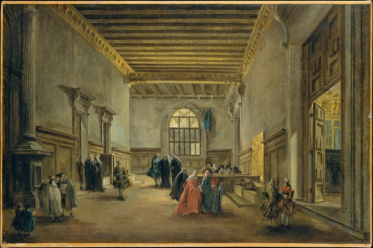 The Antechamber of the Sala del Maggior Consiglio, Francesco Guardi (Italian, Venice 1712–1793 Venice), Oil on canvas 