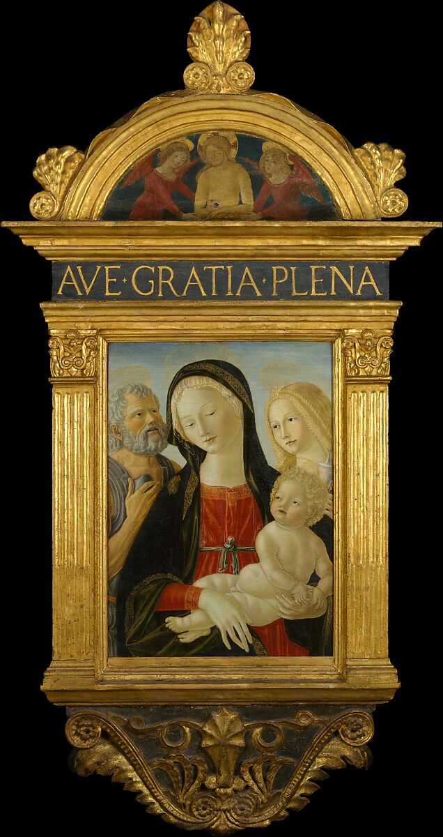 The Man of Sorrows with Two Angels, Workshop of Francesco di Giorgio Martini (Italian, Siena 1439–1501 Siena), Tempera on wood 