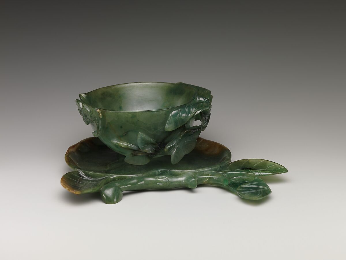 Peach-shaped Cup with Saucer, Jade (jadeite), China 