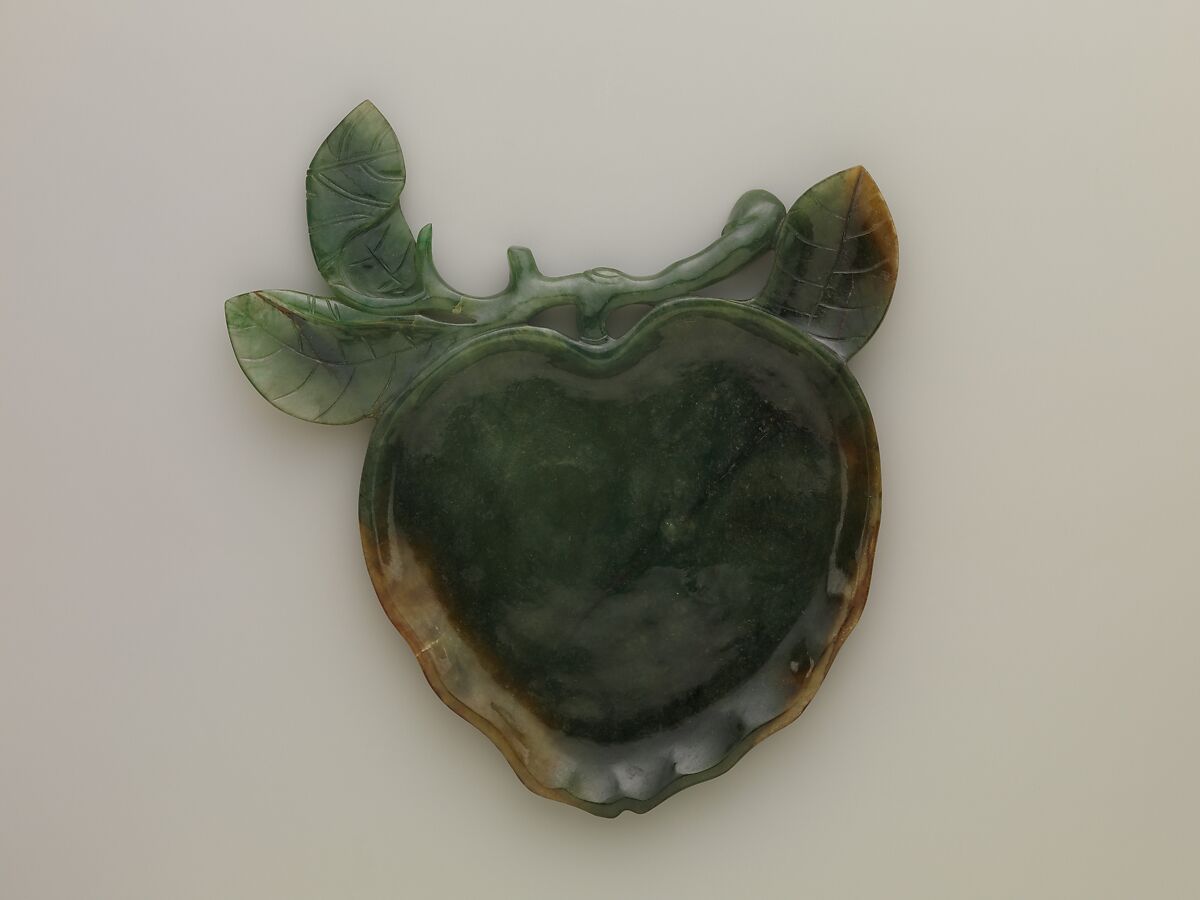 Peach-shaped Cup with Saucer, Jade (jadeite), China