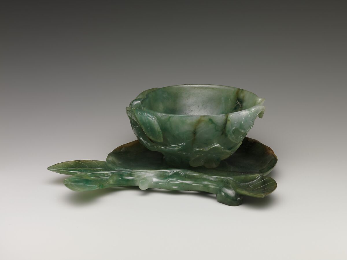 Peach-shaped Cup with Saucer, Jade (jadeite), China 