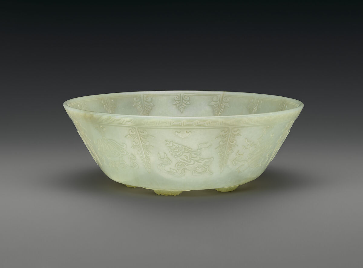 Bowl, Nephrite, white with greenish tint, China