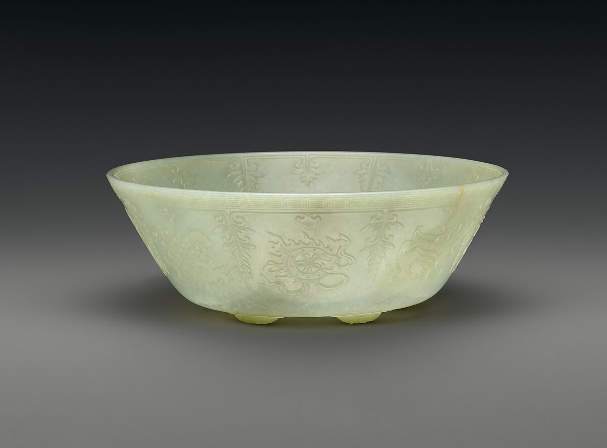 Bowl, Nephrite, white with greenish tint, China