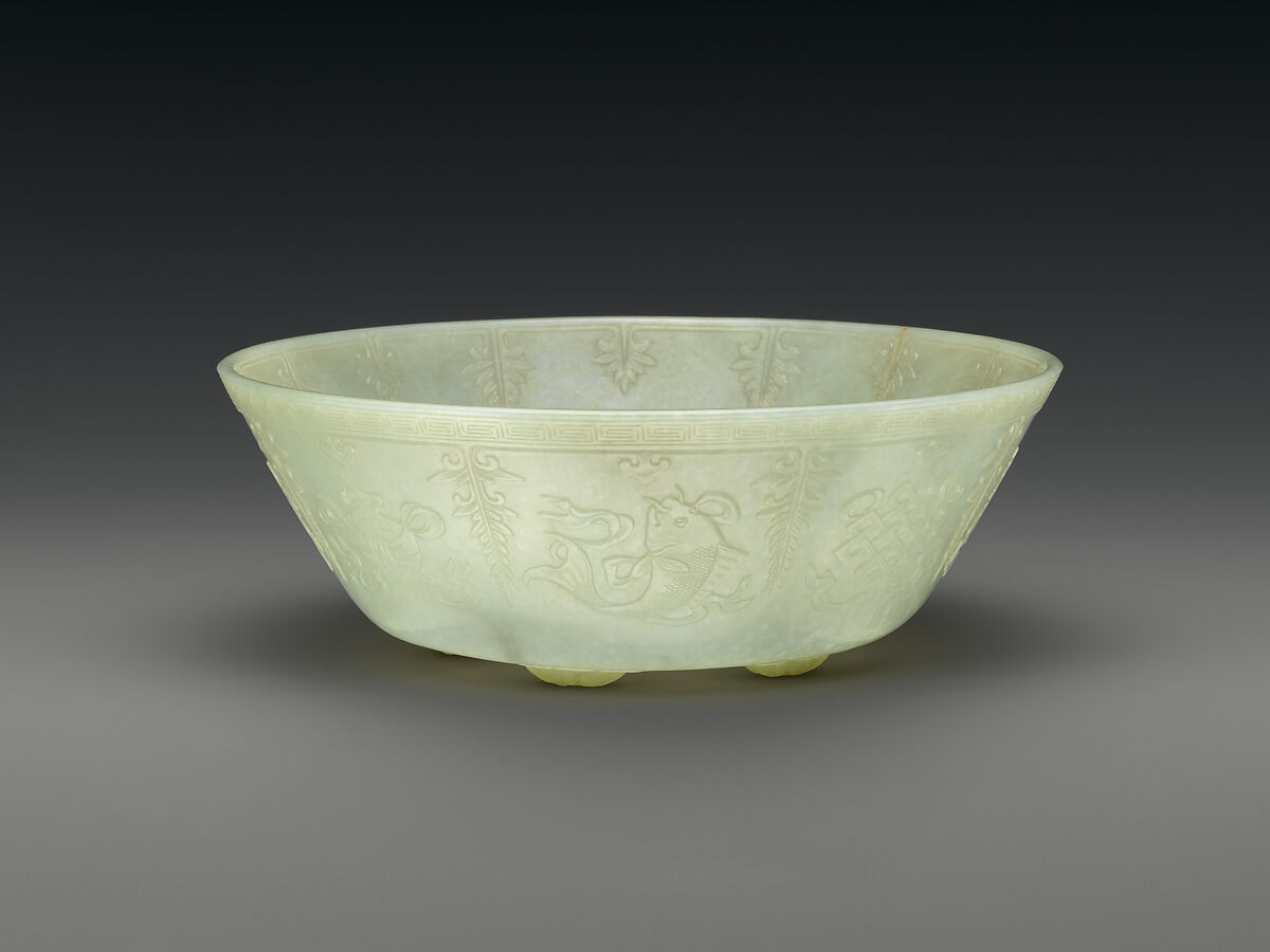 Bowl, Nephrite, white with greenish tint, China