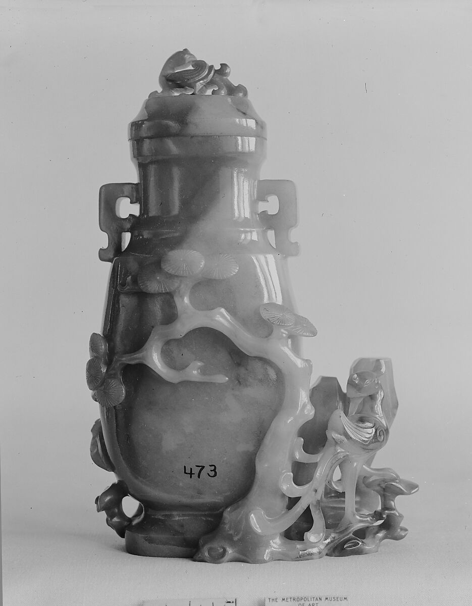Vase with cover, Jadeite, grayish green with emerald and olive green, China