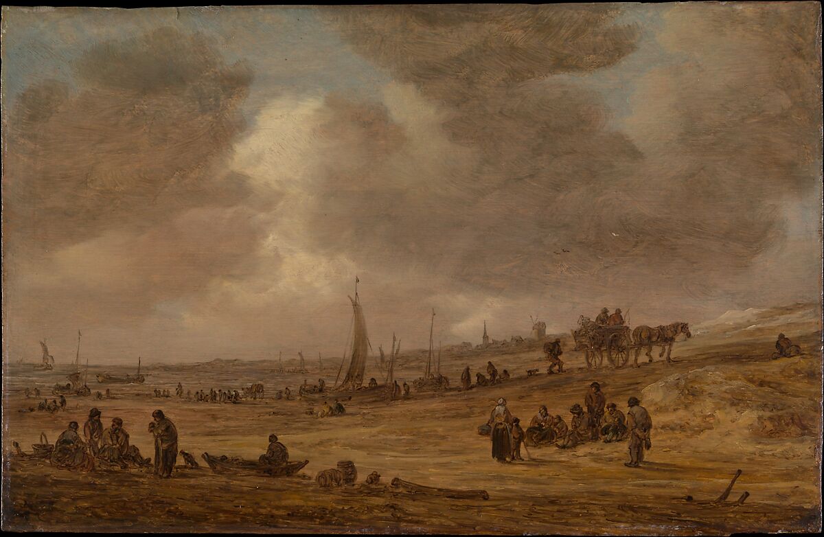 A Beach with Fishing Boats, Jan van Goyen (Dutch, Leiden 1596–1656 The Hague), Oil on wood 