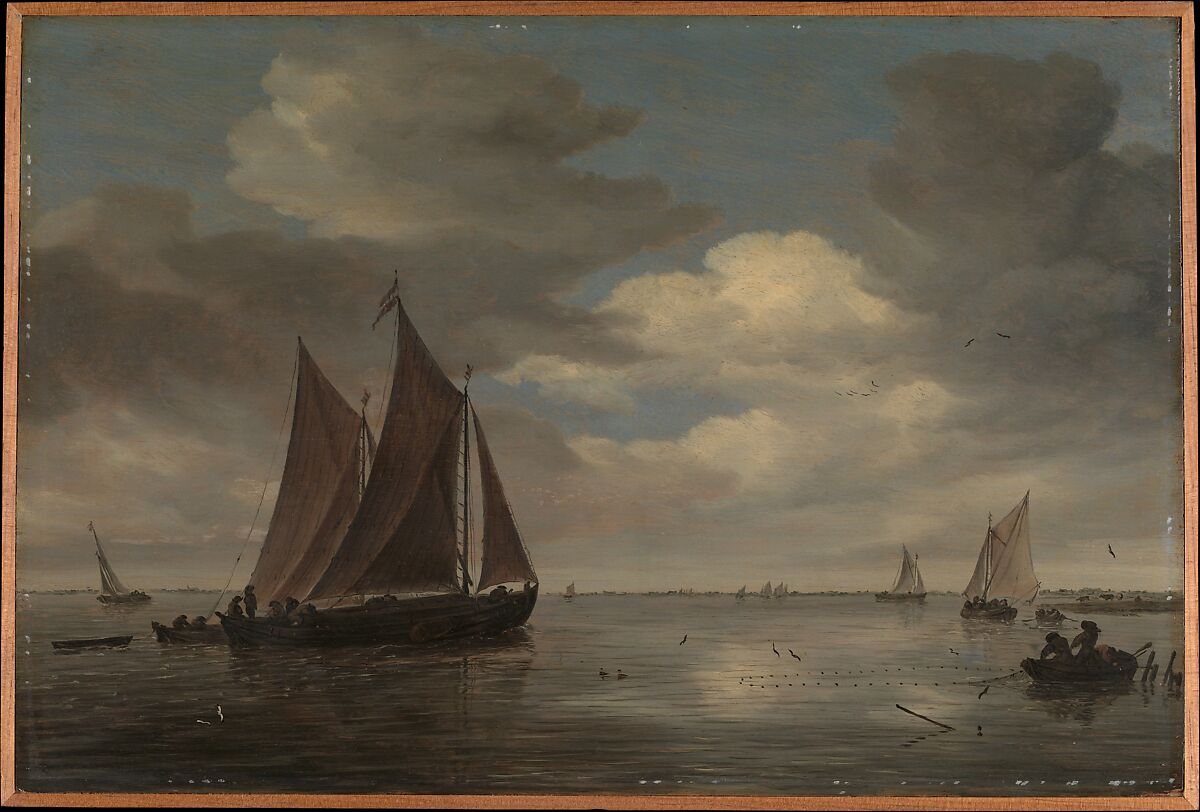 Fishing Boats on a River, Salomon van Ruysdael (Dutch, Naarden, born ca. 1600–1603, died 1670 Haarlem), Oil on wood 