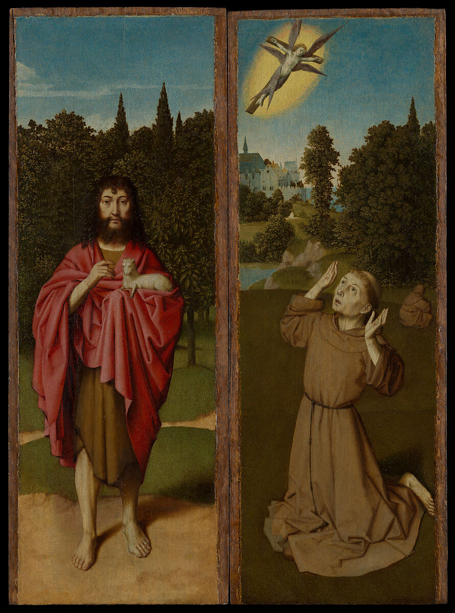Saint John the Baptist; Saint Francis Receiving the Stigmata, Gerard David (Netherlandish, Oudewater ca. 1455–1523 Bruges), Oil on wood 