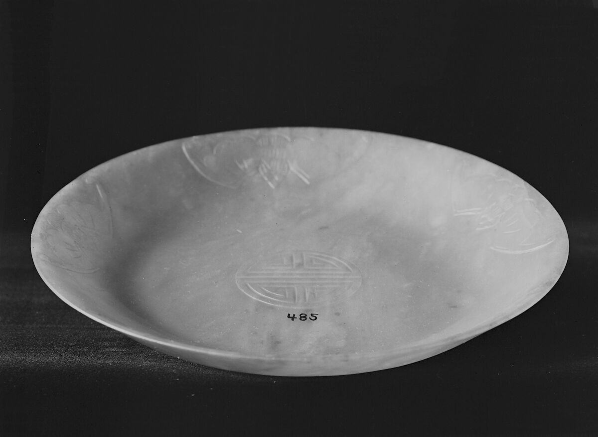 Dish, Jadeite, translucent greenish-gray, China 