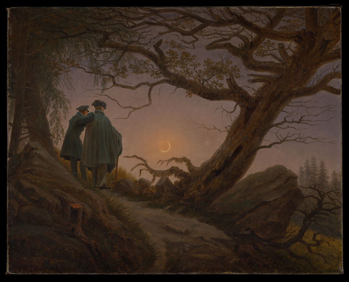 Two Men Contemplating the Moon, Caspar David Friedrich (German, Greifswald 1774–1840 Dresden), Oil on canvas 