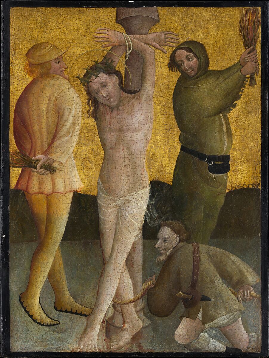 The Flagellation, Master of the Berswordt Altar (German, Westphalian, active ca. 1400–35), Oil, egg(?), and gold on plywood, transferred from wood 