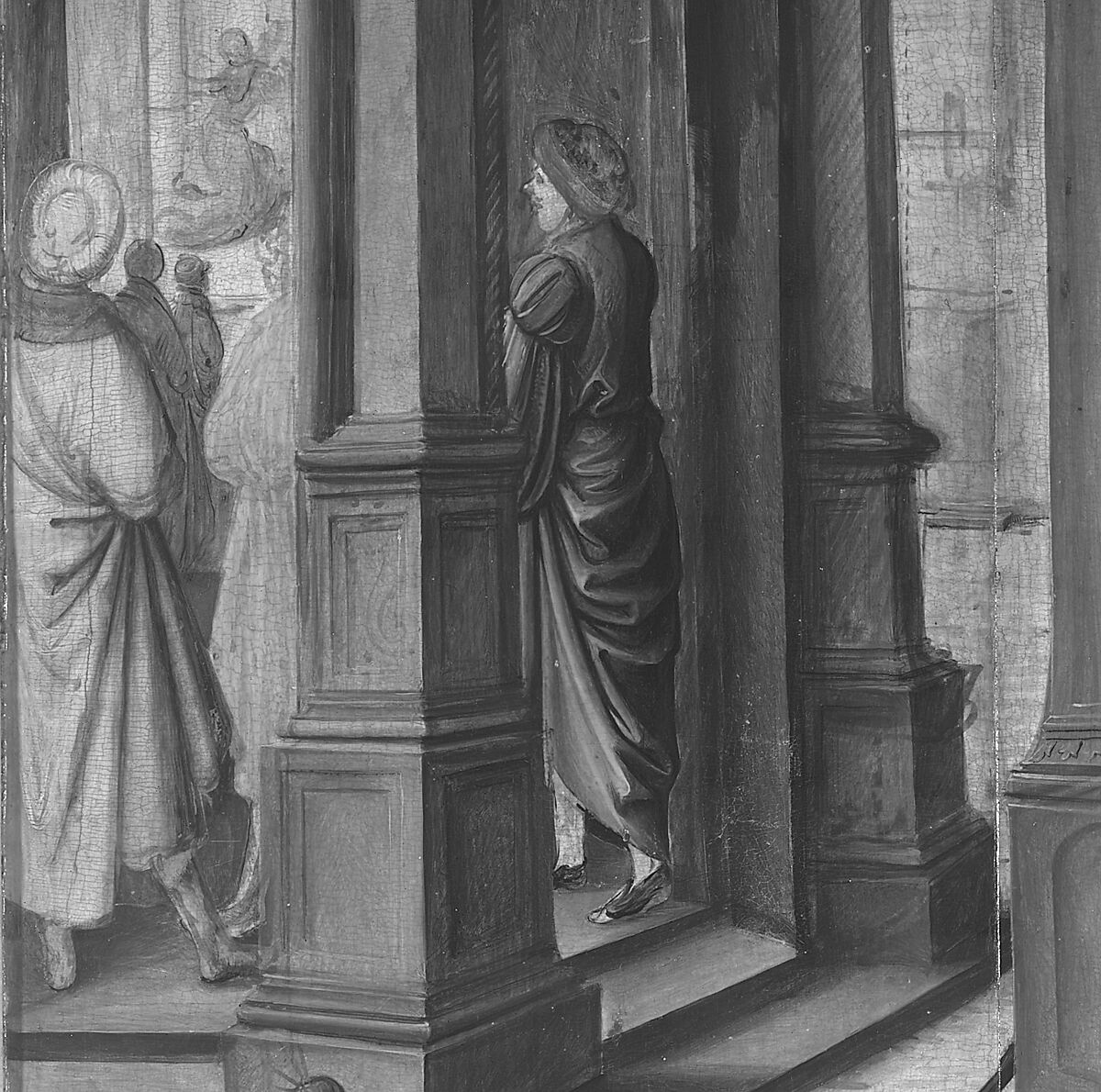 The Birth and Naming of Saint John the Baptist; (reverse) Trompe-l'oeil with Painting of The Man of Sorrows, Bernard van Orley (Netherlandish, Brussels ca. 1492–1541/42 Brussels), Oil on wood