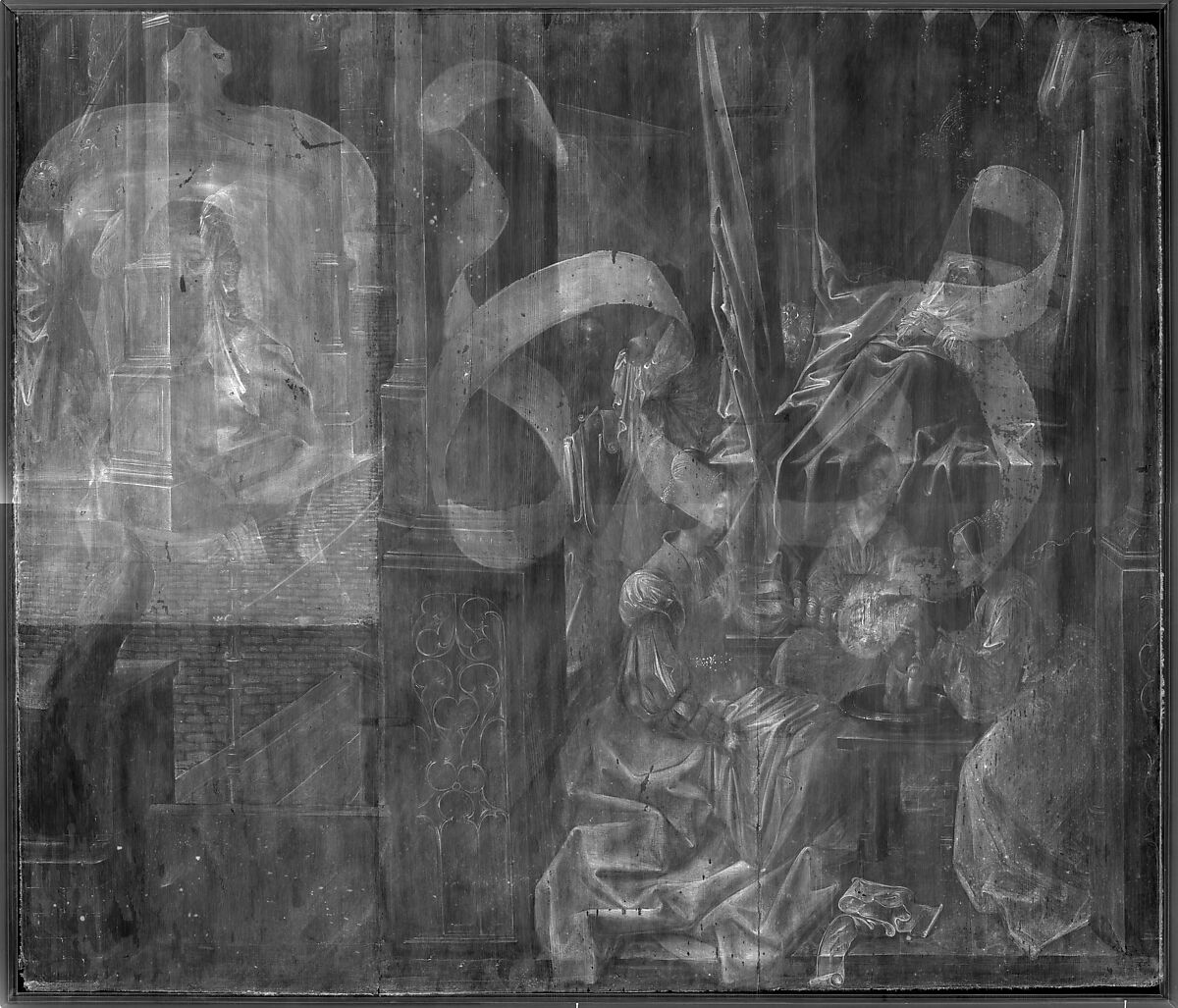 The Birth and Naming of Saint John the Baptist; (reverse) Trompe-l'oeil with Painting of The Man of Sorrows, Bernard van Orley (Netherlandish, Brussels ca. 1492–1541/42 Brussels), Oil on wood