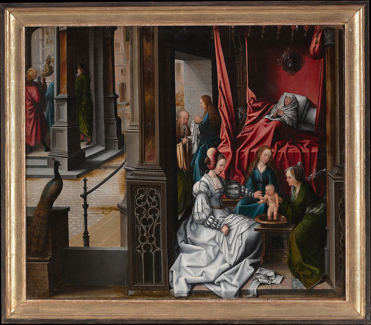 The Birth and Naming of Saint John the Baptist; (reverse) Trompe-l'oeil with Painting of The Man of Sorrows, Bernard van Orley (Netherlandish, Brussels ca. 1492–1541/42 Brussels), Oil on wood 