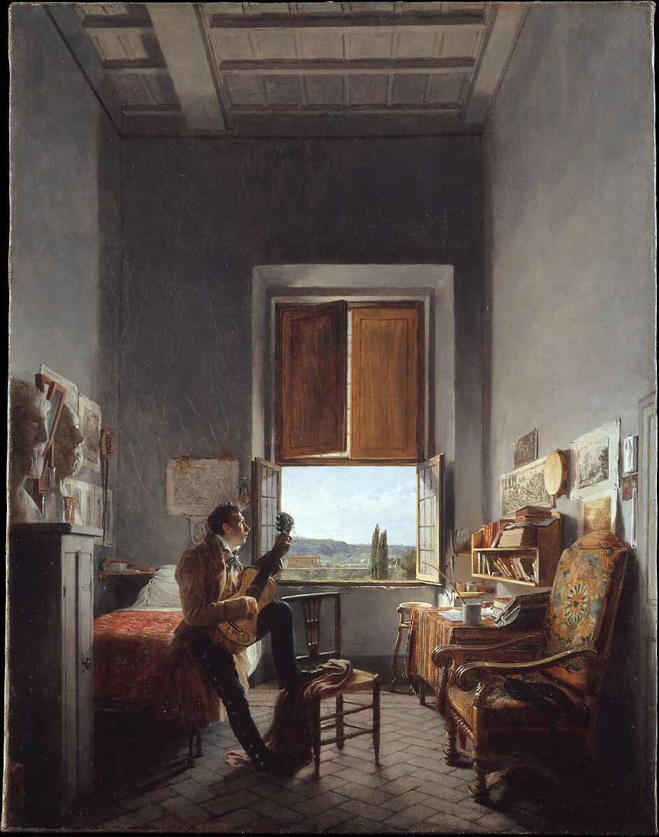 Léon Pallière (1787–1820) in His Room at the Villa Medici, Rome, Jean Alaux (French, Bordeaux 1786–1864 Paris), Oil on canvas 