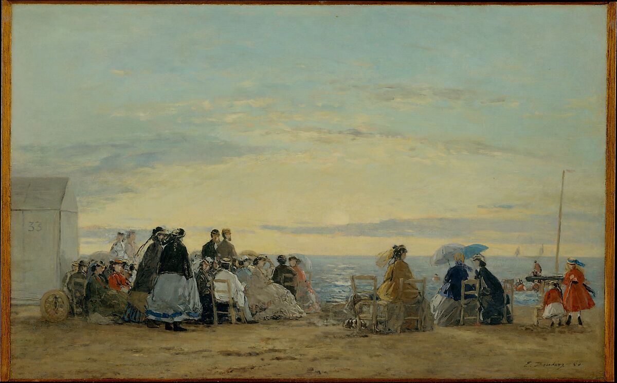 On the Beach, Sunset, Eugène Boudin  French, Oil on wood