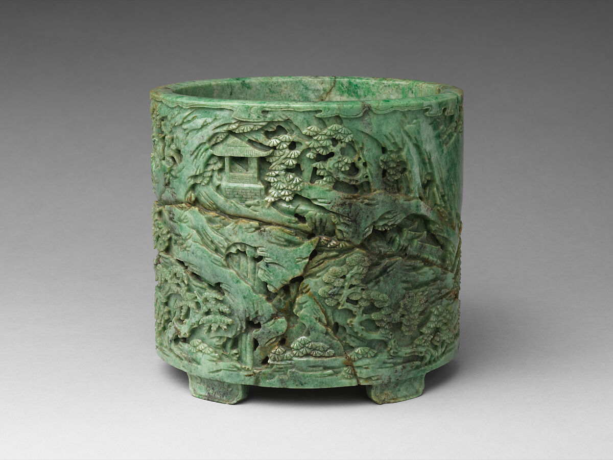Brush Holder with Recluses, Jadeite, China