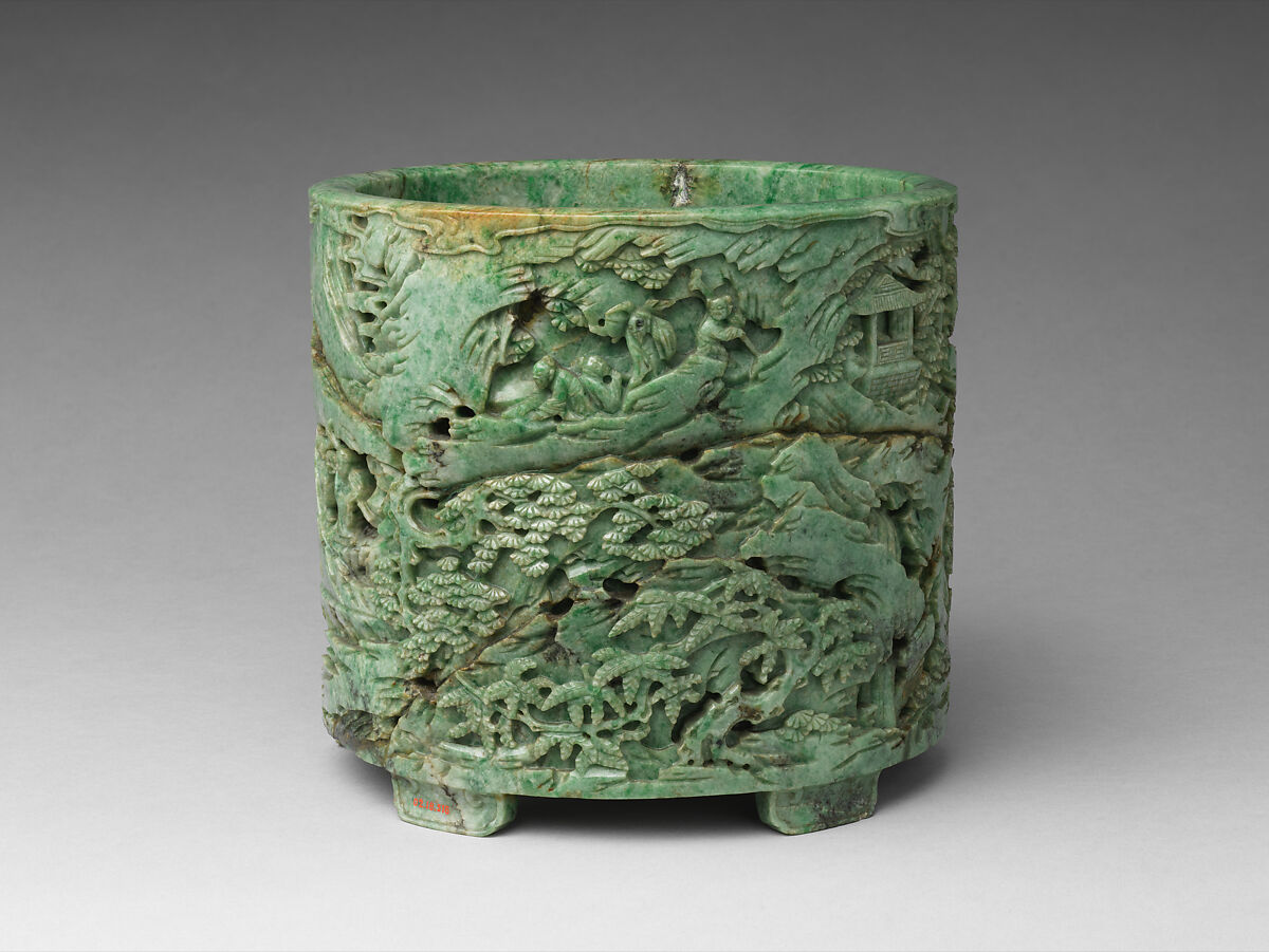 Brush Holder with Recluses, Jadeite, China