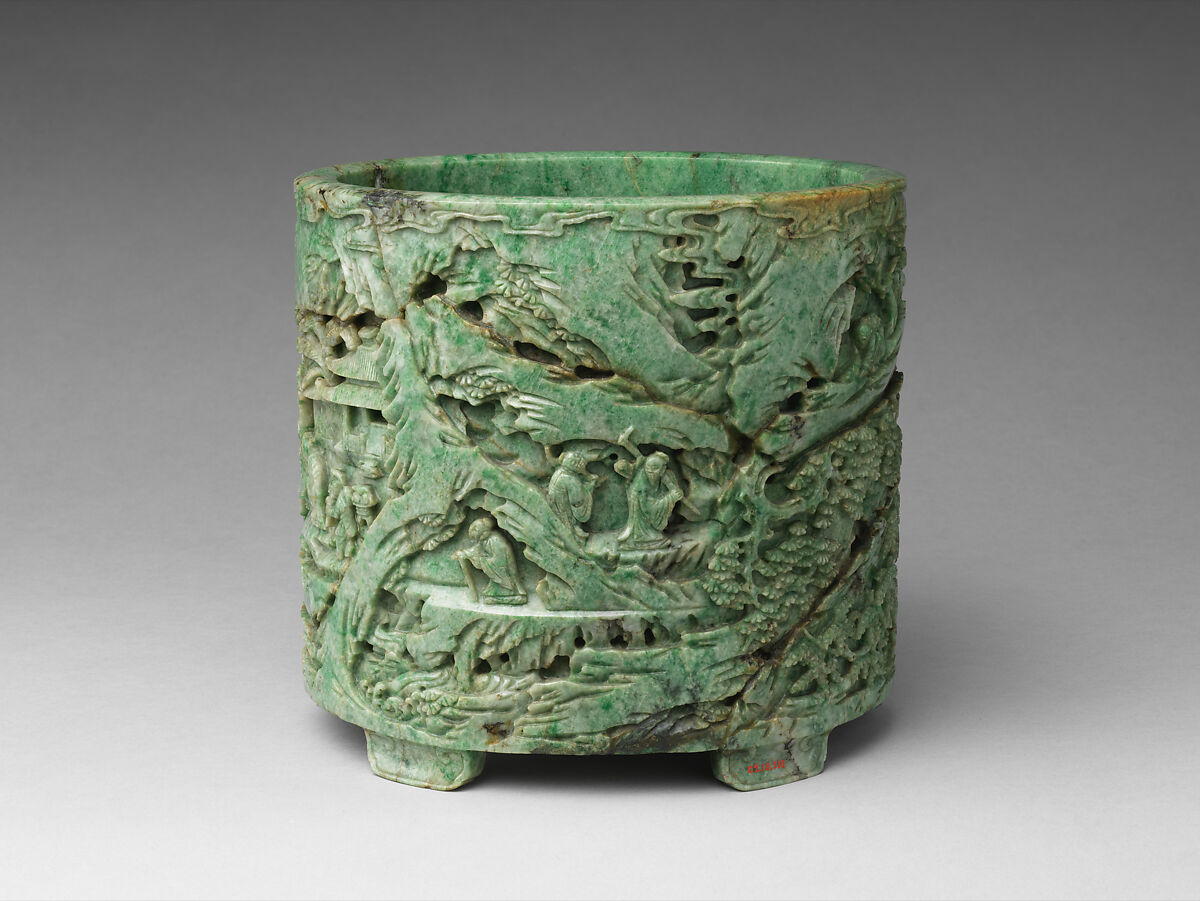 Brush Holder with Recluses, Jadeite, China