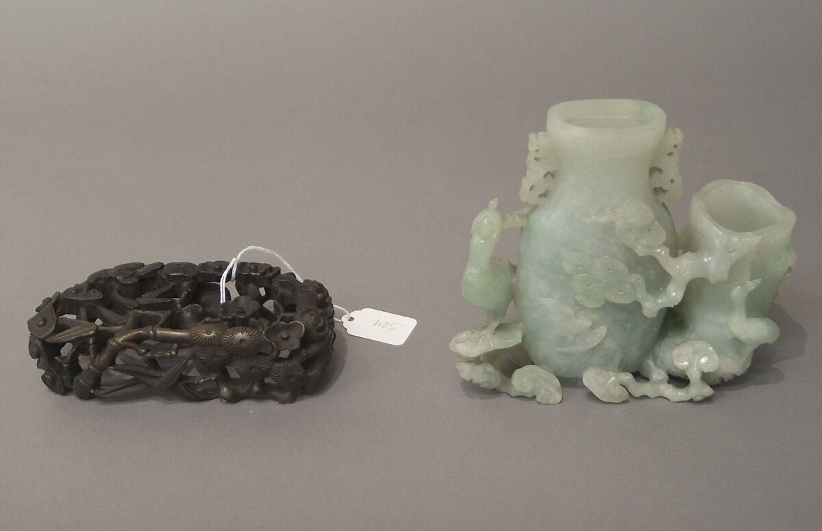 Vase, Jadeite, translucent aquamarine clouded and flecked with snow, China