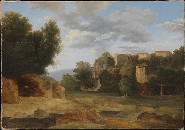 This landscape painting, by Jean-Victor Bertin (c. 1767-1842), was inspired  by the myth of Paris and Oenone. Check the comments for a link to more info  on this artwork and the ancient